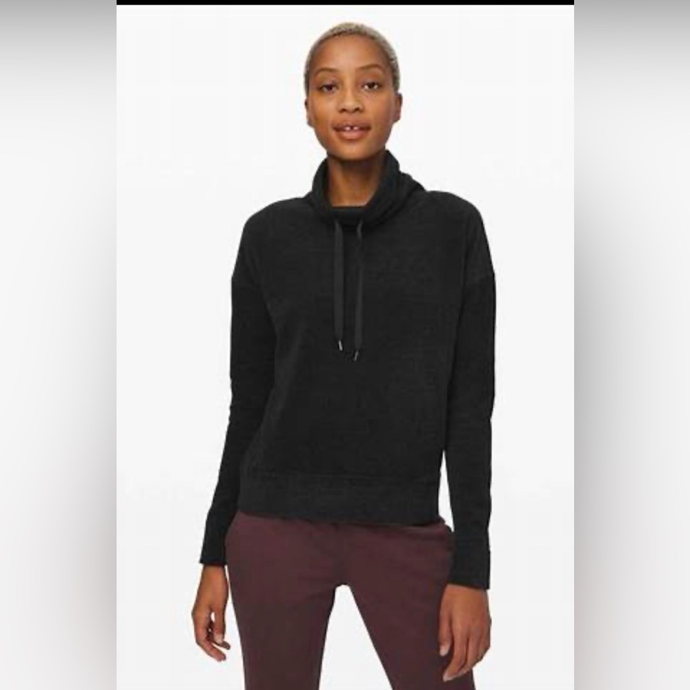 lululemon athletica Go Forward Black Fleece Cowl Neck Sweater.
